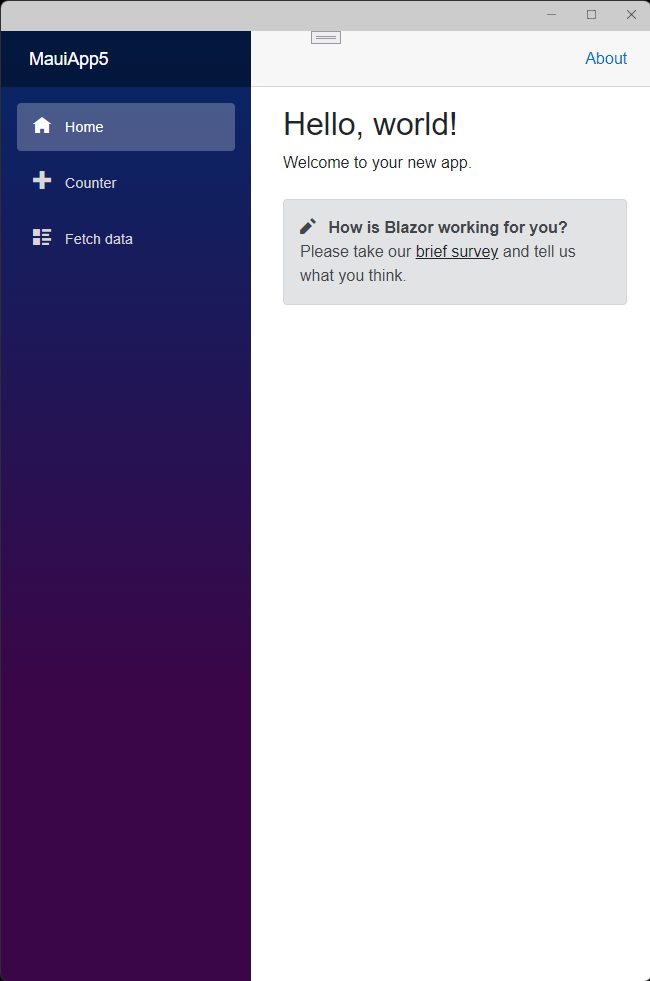 Blank Maui Blazor app running on Windows 11
